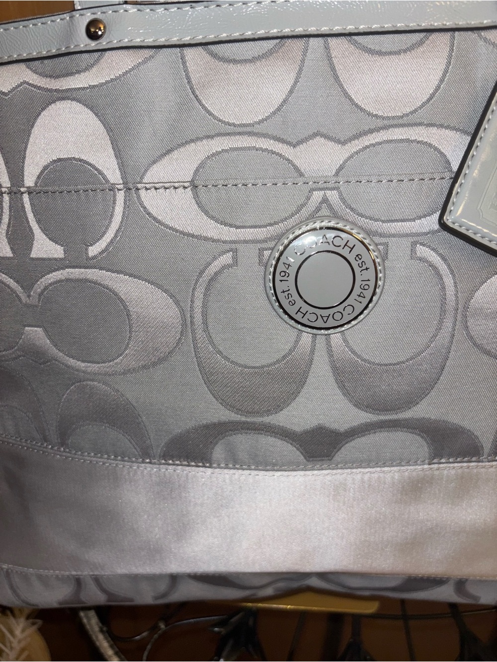 Coach F19422 Gray Signature Multifunctional Travel Tote with Metallic Accent - Picture 8 of 17